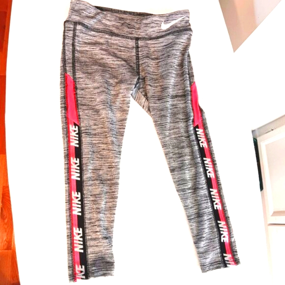 NWOT Nike Girls Gray Active Leggings Everyday Workout Tights Pink White Logo  XS